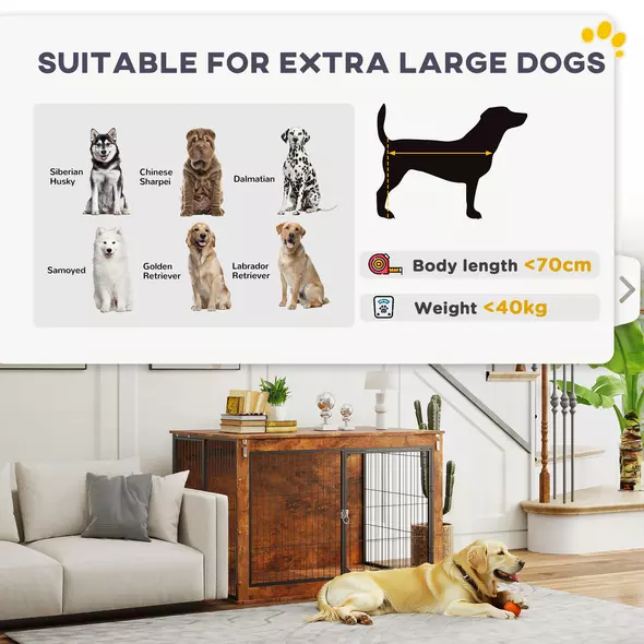 PawHut 46.46'' Dog Crate Furniture with Openable Top, Two Lockable Doors, for Extra Large Dogs, Rustic Brown - 9