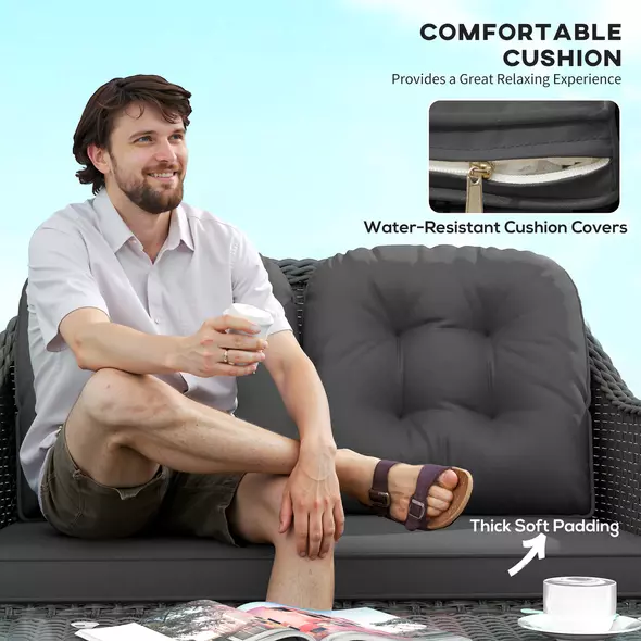 Outsunny Four-Piece Rattan Sofa Set, with Glass-Top Table - Light Grey - 5