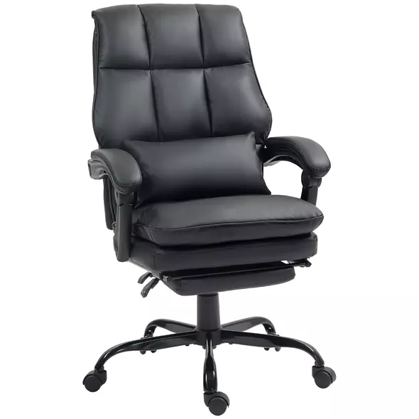 HOMCOM Faux Leather Reclining Office Chair, with Footrest - Black - 1