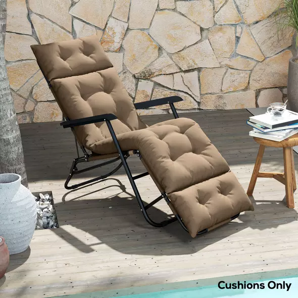 Outsunny Sun Lounger Cushions Only, 190x56x10cm Garden Lounge Chair Cushions, UPF20+ 220gsm Fabric, Thick Sunbed Replacement Pads with 6 Ties, Khaki - 2