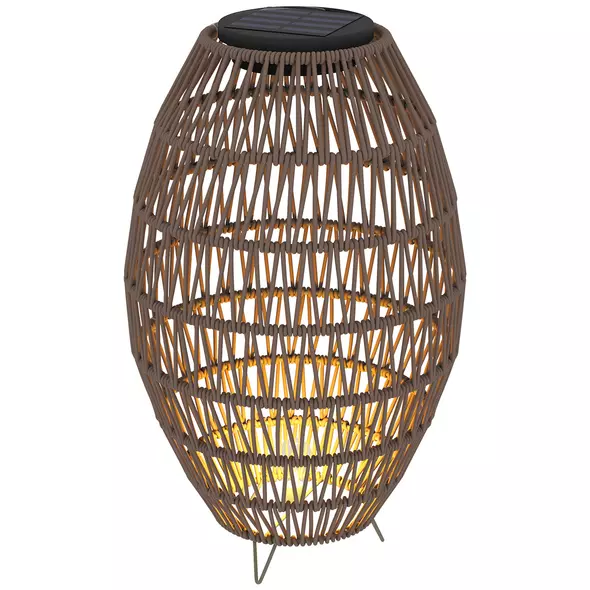 Outsunny Rattan Solar Lamp, Garden Solar Lantern with Auto On/Off Light, IP44 Waterproof, Decorative Outdoor Rattan Lamp for Porch, Pathway, Dark Brown - 1