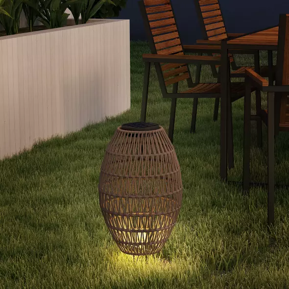 Outsunny Rattan Solar Lamp, Garden Solar Lantern with Auto On/Off Light, IP44 Waterproof, Decorative Outdoor Rattan Lamp for Porch, Pathway, Dark Brown - 8
