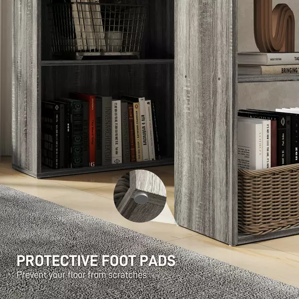 HOMCOM 120cm Computer Desk, Wooden PC Laptop Table with 6-Tier Storage Bookshelves, Home Office Working Study Desk, Writing Workstation, Grey - 6