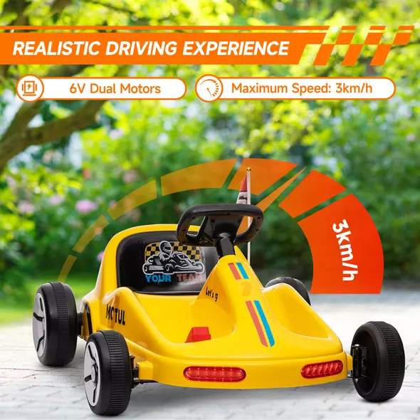 AIYAPLAY 6V Electric Go Kart for Kids with Music, Light, Horn, for 3-5 Years, Yellow - 4