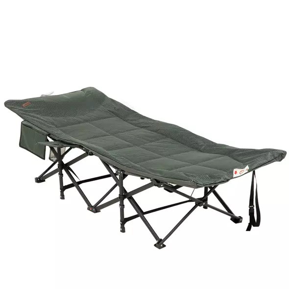 Outsunny Foldable Camp Bed, Padded Patio Camping Bed with Carry Bag, Magazine Bag and Cup Holder for Outdoor, Garden, Grey - 1