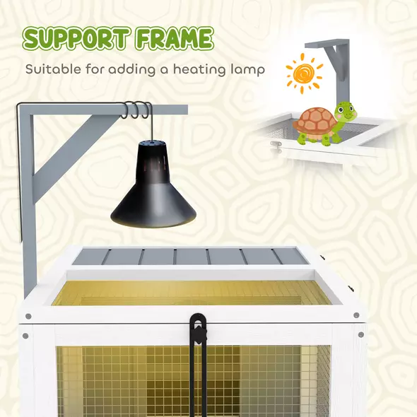 PawHut Wooden Tortoise Enclosure, Tortoise House w/ Lamp Holder, for Outdoor, Indoor, Light Grey - 5