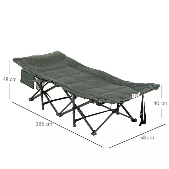 Outsunny Foldable Camp Bed, Padded Patio Camping Bed with Carry Bag, Magazine Bag and Cup Holder for Outdoor, Garden, Grey - 3