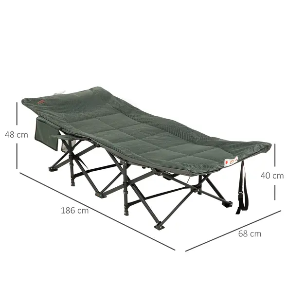 Outsunny Foldable Camp Bed, Padded Patio Camping Bed with Carry Bag, Magazine Bag and Cup Holder for Outdoor, Garden, Grey - 3