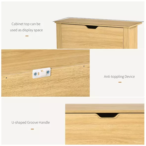 HOMCOM Narrow Shoe Cabinet, Space Saving Shoe Storage Cabinet with 2 Flip Drawers and Adjustable Shelves for 6-12 Pairs of Shoes for Hallways and Living Room, Natural Wood Finish - 6