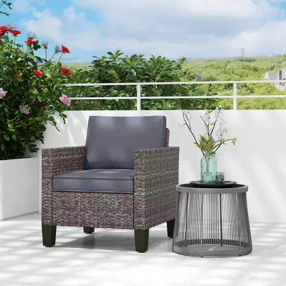 Outsunny Single Rattan Armchair, with Cushions - Mixed Grey - 2
