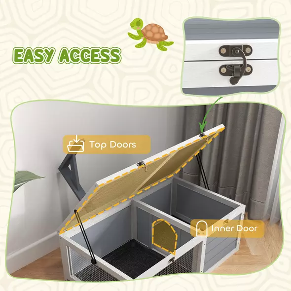 PawHut Wooden Tortoise Enclosure, Tortoise House w/ Lamp Holder, for Outdoor, Indoor, Light Grey - 7