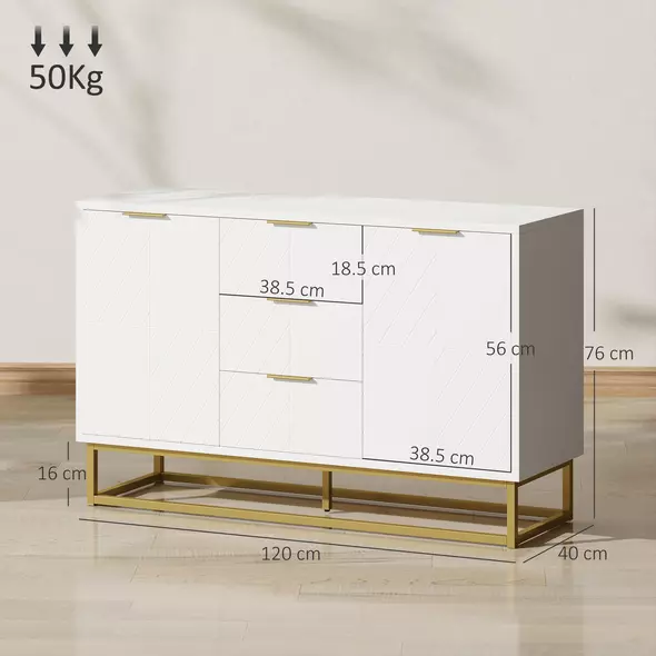 HOMCOM Sideboard with 3 Drawers and Adjustable Shelves for Living Room - White - 3