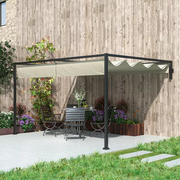 Outsunny 3 x 4m Steel Pergola, with Retractable Canopy - Khaki - 9