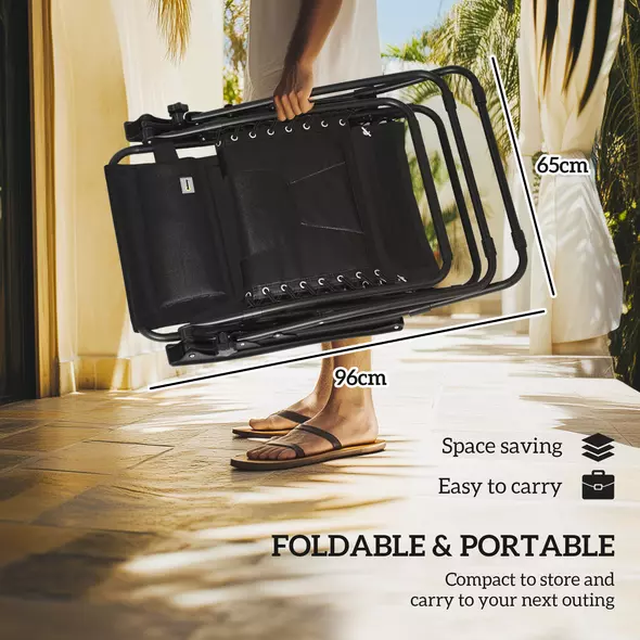 Outsunny Zero Gravity Lounger Chair Set of 2, Folding Reclining Patio Chair with Shade Cover, Padded Seat, Cup Holder, Soft Cushion and Headrest for Poolside, Camping, Black - 7