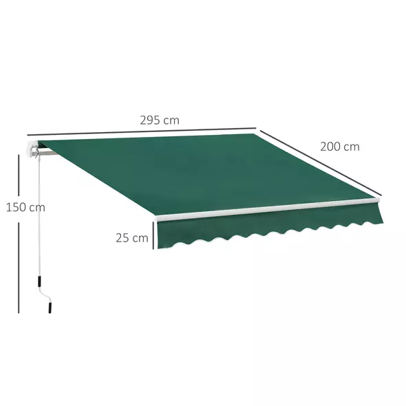 Outsunny Awning Canopy Manual Retractable Porch Sun Shade Shelter 3 x 2m Green - 3
