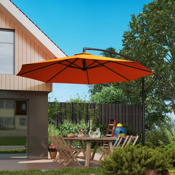 Outsunny 3m Garden Banana Parasol with Cross Base for Garden Family Use, Orange - 8