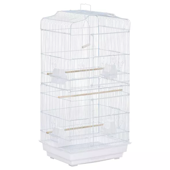 PawHut Large Metal Bird Cage with Perches, Food Bowls, Swing, for Budgies, Parakeets, White - 1