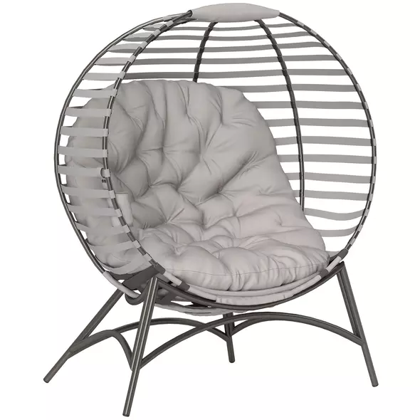 Outsunny Egg Chair with Cushion & Side Pocket - Light Grey - 1