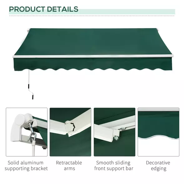 Outsunny Awning Canopy Manual Retractable Porch Sun Shade Shelter 3 x 2m Green - 7