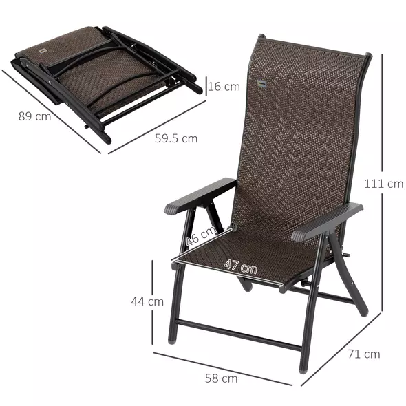 Outsunny Set of Four Folding Garden Chairs, with Seven-Position Adjustable Backs, Dark Brown - 3