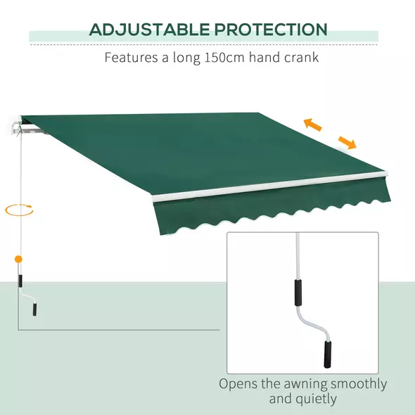 Outsunny Awning Canopy Manual Retractable Porch Sun Shade Shelter 3 x 2m Green - 6