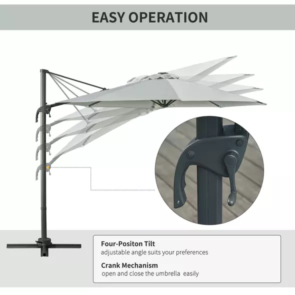 Outsunny 3(m) LED Cantilever Parasol Garden Sun Umbrella w/ Cross Base and Solar Lights Grey - 4