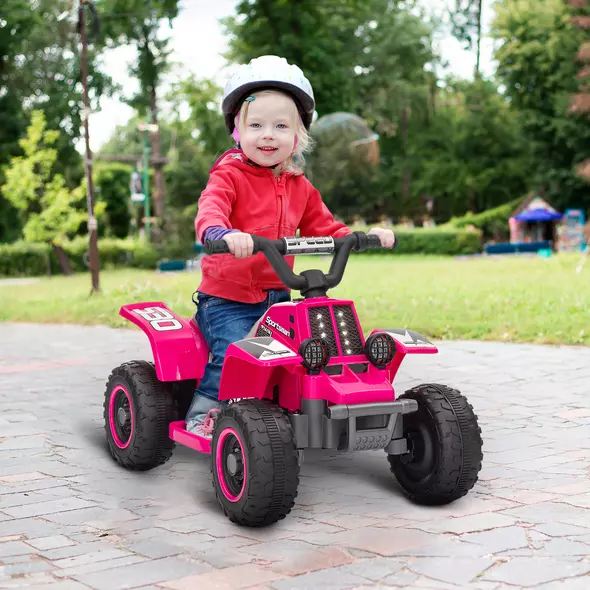 AIYAPLAY 6V Electric Quad Bike for Kids, Ride On ATV w/ Forward/Reverse, Headlights, for Ages 18-36 Months, Pink - 2