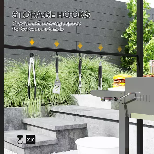 Outsunny 2.2 x 1.5 m BBQ Grill Gazebo Tent, Garden Grill with Metal Frame, Curved Canopy and 10 Hooks, Outdoor Sun Shade, Khaki - 5