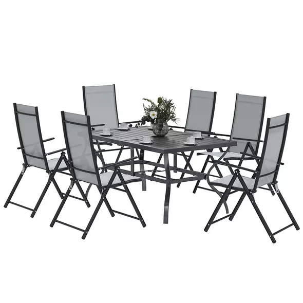 Outsunny Seven-Piece Steel Outdoor Dining Set, with Parasol Hole - Grey - 1