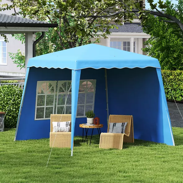 Outsunny 2.4 x 2.4m Two Wall Pop Up Gazebo - Blue - 2