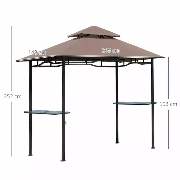 Outsunny 2.5x1.5m (8'x5') Grill Gazebo Canopy, Double Tiered Outdoor BBQ Gazebo Shelter with 2 Side Shelves for Garden, Patio, Barbecue, Picnic, Coffee - 3