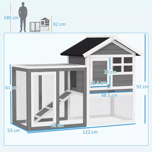 PawHut Rabbit Hutch Outdoor Wooden Guinea Pig Hutch Rabbit Run Bunny Cage Small Animal House Pull-Out Tray, Grey, 124 x 63 x 93 cm - 3