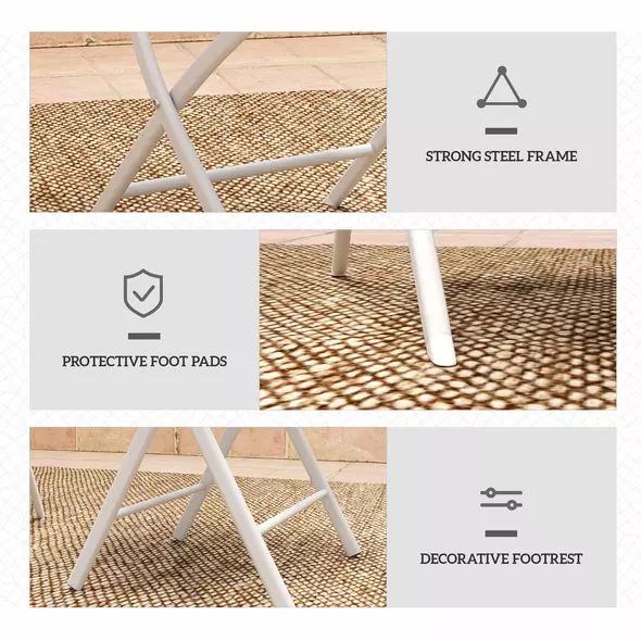 Outsunny 3 Pieces Outdoor Bistro Set, Glass Top Outdoor Table and 2 Folding Chairs with Protecting Feet, White - 7