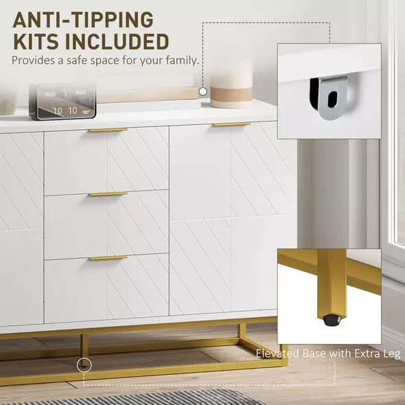 HOMCOM Sideboard with 3 Drawers and Adjustable Shelves for Living Room - White - 7