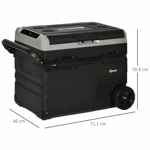 Outsunny 50L Car Refrigerator, Portable Compressor Cooler Box, Fridge Freezer w/ Inner LED Light, Foldable Handles, Cup Holders, 12/24V DC and 110-240V AC for Campervan RV Boat Travel Down to -20℃ - 3