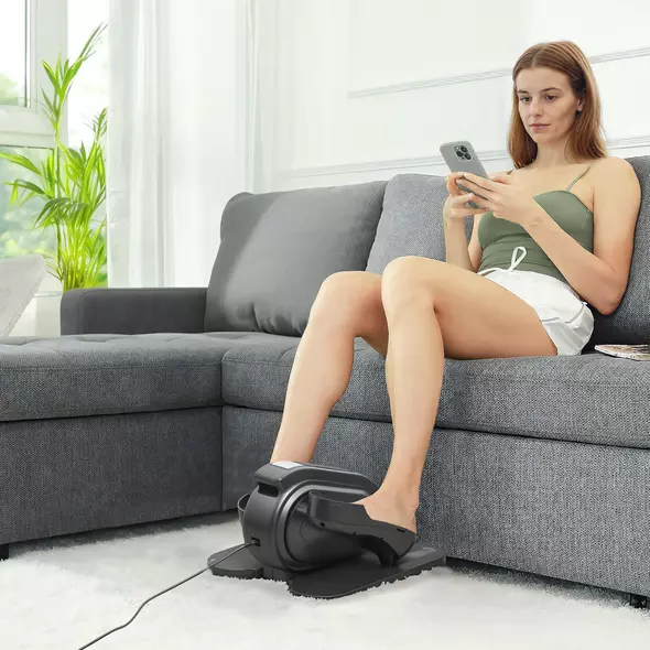 SPORTNOW Under Desk Elliptical Machine, Seated Pedal Exerciser, Mini Electric Elliptical Machine for Seniors with LCD Monitor, Remote Control and 10 Adjustable Speed, Quiet & Portable, Black - 2