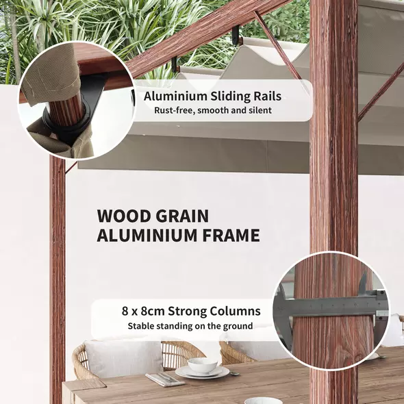 Outsunny 3 x 3 m Retractable Roof Pergola - Natural Wood Finish - 5