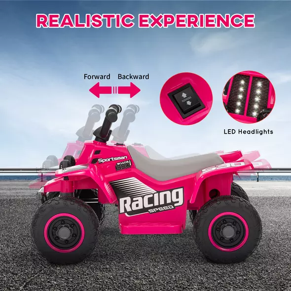 AIYAPLAY 6V Electric Quad Bike for Kids, Ride On ATV w/ Forward/Reverse, Headlights, for Ages 18-36 Months, Pink - 4