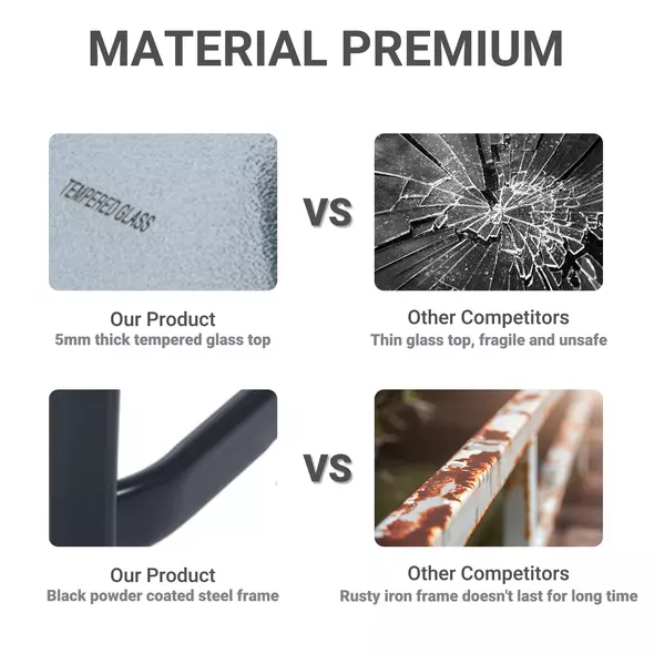 Outsunny Square Garden Table, Outdoor Coffee Table with Tempered Glass Top, Bar Bistro Dining Table, Metal Frame for Patio, Balcony, 68.5 x 68.5 x 84cm - 5