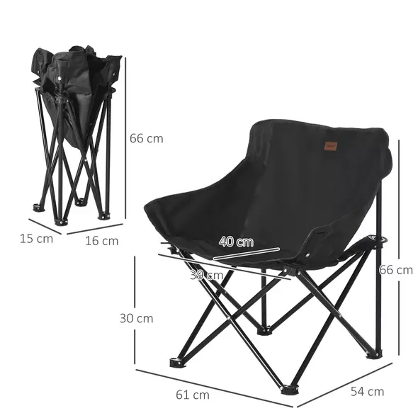 Outsunny Camping Chair, Lightweight Folding Chair with Carrying Bag and Storage Pocket, Perfect for Festivals, Fishing, Beach and Hiking, Black - 3