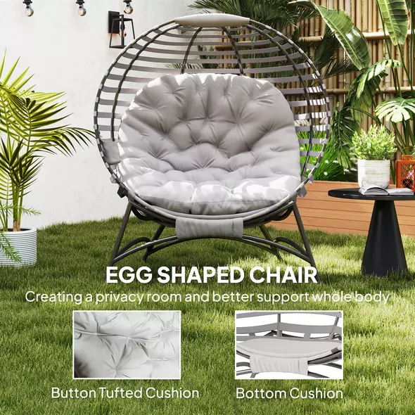 Outsunny Egg Chair with Cushion & Side Pocket - Light Grey - 5