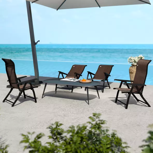 Outsunny Set of Four Folding Garden Chairs, with Seven-Position Adjustable Backs, Dark Brown - 8