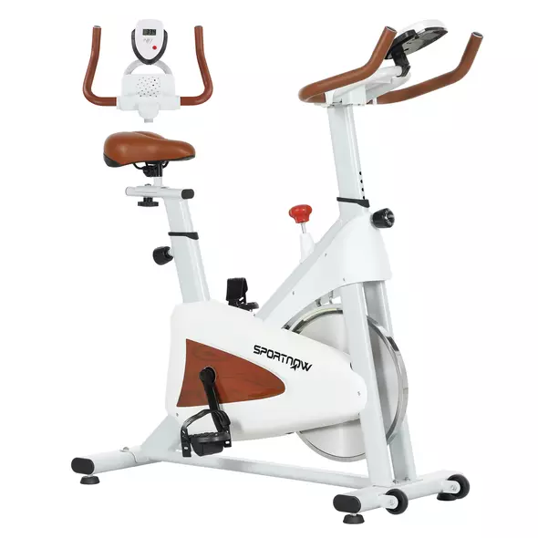 SPORTNOW Quiet Stationary Exercise Bike with Adjustable Resistance, Seat, White - 1