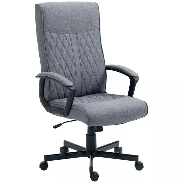 Vinsetto High Back Home Office Chair, Linen Fabric Computer Chair, Swivel Desk Chair with Adjustable Height for Living Room, Bedroom, Study, Dark Grey - 1