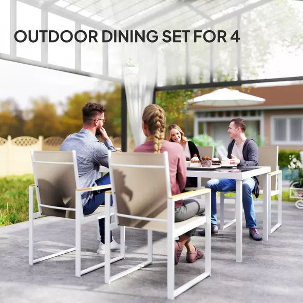 Outsunny 5 Piece Garden Furniture Set with 4 Armchairs and Tempered Glass Table Top, for Deck, Balcony - 4