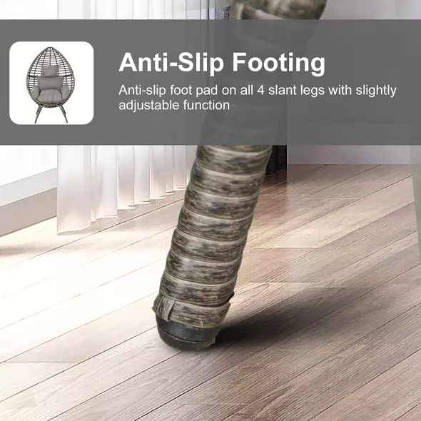 Outsunny Teardop PE Wicker Rattan Chair w/ Thick Cushions 4 Legs Outdoor Seat Egg Garden - 6