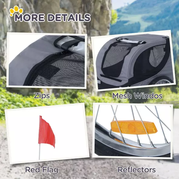 PawHut Steel Dog Bike Trailer Pet Cart Carrier for Bicycle Kit Water Resistant with Hitch Coupler Travel Grey and Black - 8