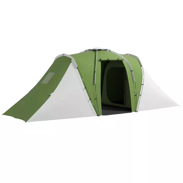 Outsunny Large Camping Tent Tunnel Tent with 2 Bedroom and Living Area, 2000mm Waterproof, Portable with Bag for 4-6 Man, Green - 1