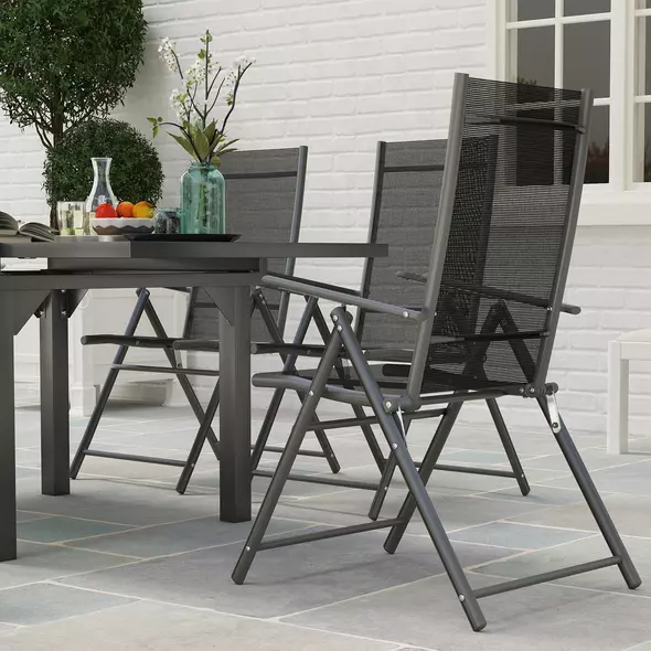 Outsunny 7 Piece Outdoor Dining Set with Extendable Table and 6 Folding Chairs for Patio, Balcony, Deck, Grey - 8