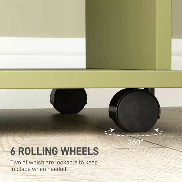 HOMCOM Open Wardrobe Double Mobile Storage Shelves Organizer W/6 Wheels-Green - 6
